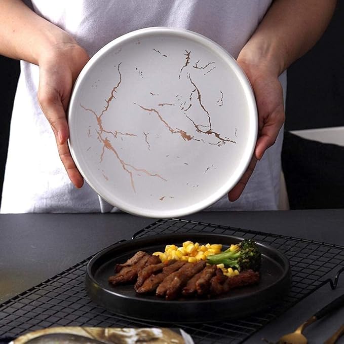 Dinnerware Set, s 20Cm Gold White Marble Ceramic Dish Porcelain Cutlery Set Kitchen Table European Decorative Dessert Steak Plate Plates