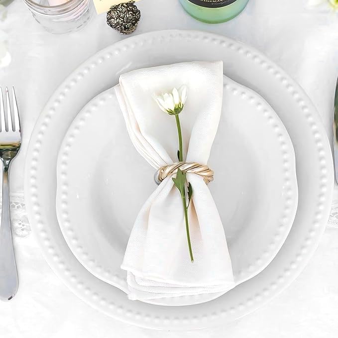 fani 50 Pcs White Charger Plates Bulk, 13'' Round Beaded Dinner Charger Plates, Plastic Reusable Vintage Table Decoration for Wedding, Party, Reception, Event, Holiday Supplies