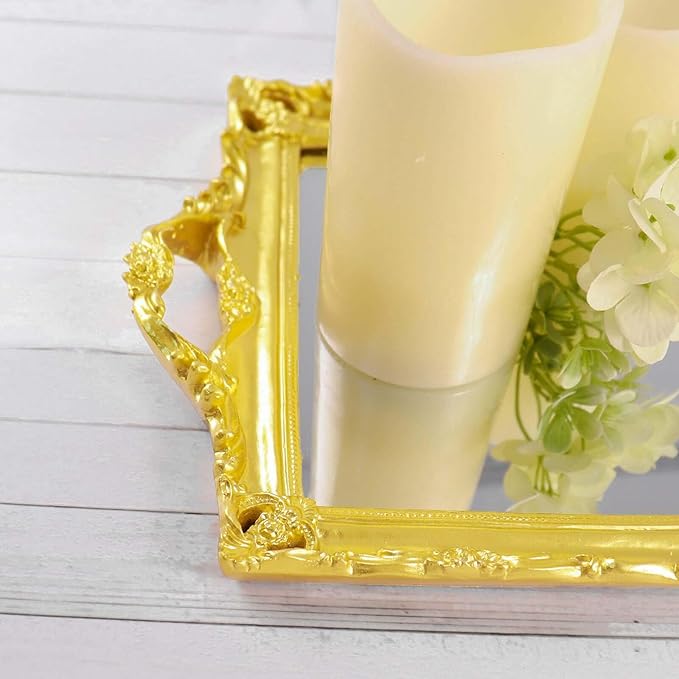 Efavormart Metallic Gold Resin Decorative Serving Tray - Rectangle Mirrored Vanity Tray - 15"x10"