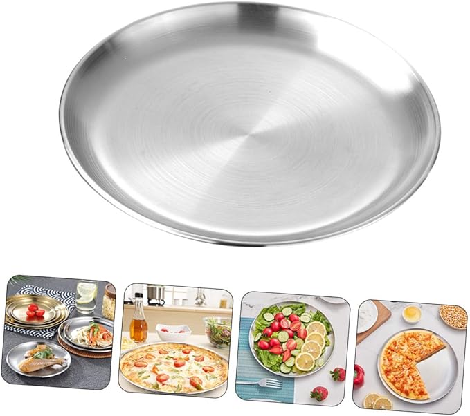 Alipis Stainless Steel Round Pizza Serving Tray Buffet Plate for Food Dessert Appetizers Easy to Clean Polished Finish for Daily Use Special Occasions