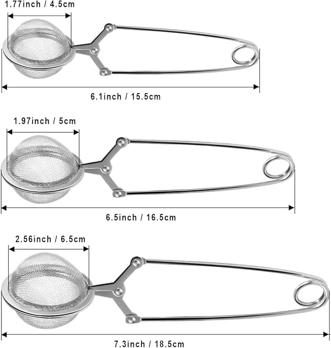 Snap Ball Tea Strainer, Stainless Steel Tea Infuser Filter with Handle for Loose Leaf Tea, Spices, Seasonings 3 Pack S/M/L (3PCS, Stainless Steel)
