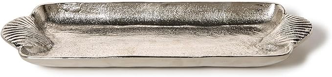Two's Company Clam Shell Handle Serving Tray, 15-Inch, Silver