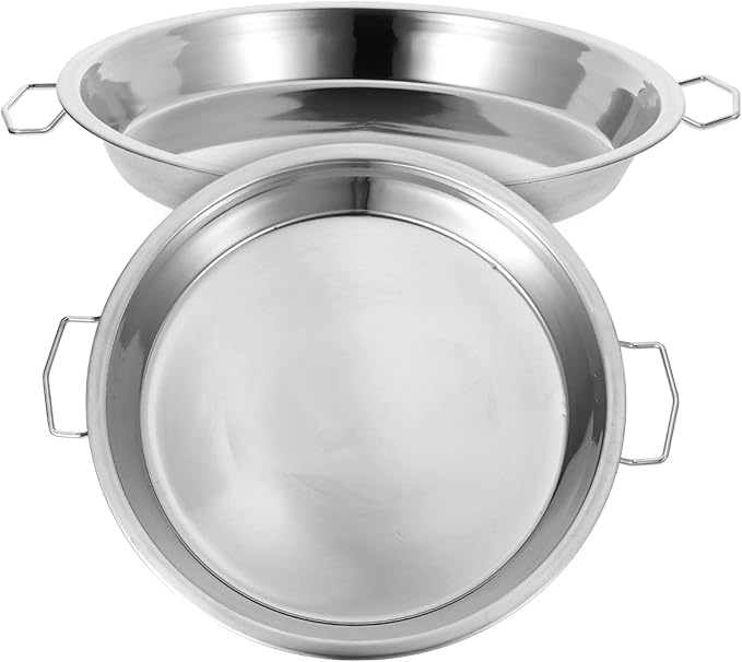 DOITOOL 2Pcs Stainless Steel Steaming Dish Cold Noodle Plate Steamed Rice Tray Round Steaming Tray With Double Handle for Home Kitchen Food Serving
