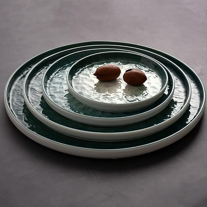 Ceramic Dinnerware Set, 11 PCS White Gradient Porcelain Combination, Bump Surface Design Green Plates Set for Family Party,Green,
