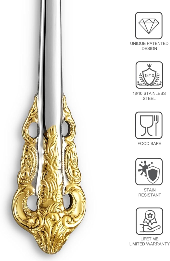 KEAWELL Gorgeous 5-Piece 18/10 Stainless Steel Hostess Serving Utensil Set, Dishwasher Safe (Gold Accent)