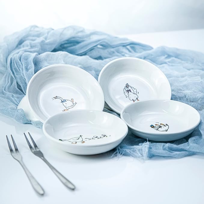 SOCOSY Cute Cartoon Animal Seasoning Dishes Sauce Dishes Sushi Dipping Bowls Appetizer Plates Little Cat Feeding Plates, Serving Dish for Home Kitchen Restaurant-Goose-3.5 Inch
