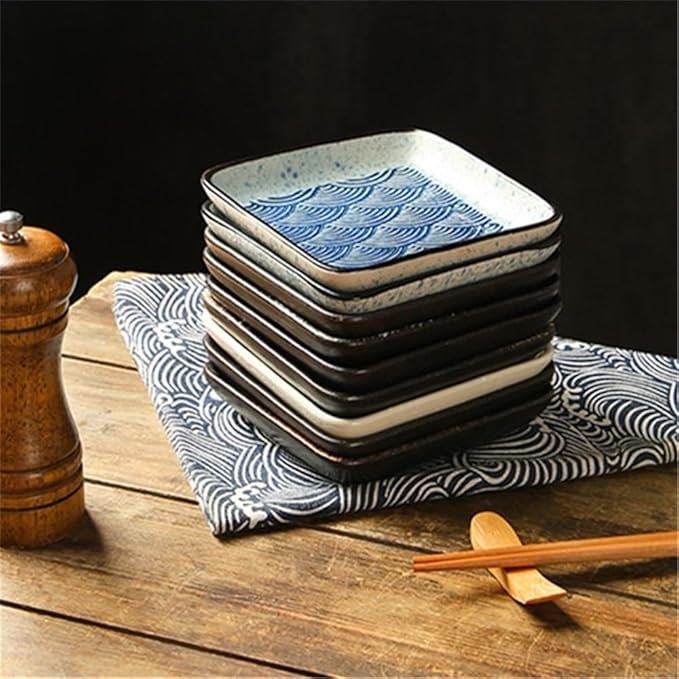 Appetizer Plates Square Ceramic Sushi Plate Shallow Sauce Dish Soy Meat Salad Trays Kitchen Accessories for Condiment