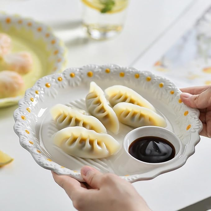 Multi Purpose Appetizer Ceramic Tray Vinegar Bowl Elegant Sushi Cookie Serving Dishes Dipping Sauce Plate for Dumplings French Fries Snacks Homes Restaurants Design Sense Souvenirs