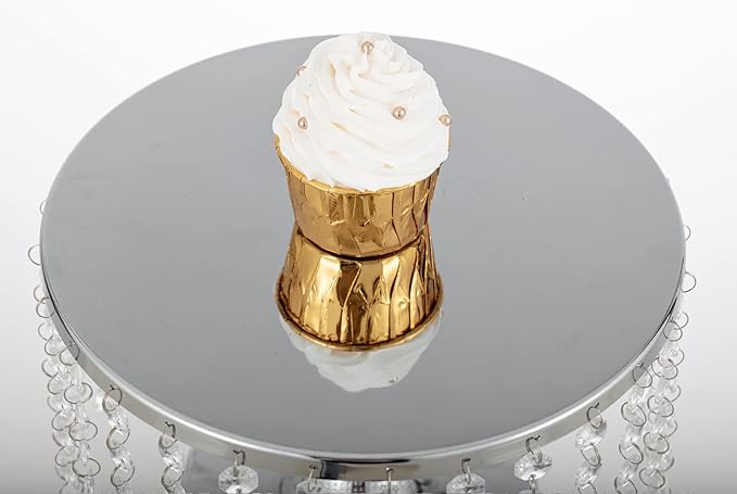 LoveCat Silver Cake Stand Set of 3, Round Charming Cake Pans with Crystal Beads for Dessert Table Christmas Wedding Birthday Baby Shower Display