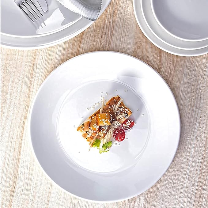 Classic 32pcs Dinnerware Sets Pure White,Elegant Ceramics Dinner Sets,Complete Porcelain Combi-Set,Fine Plates Bowls and Cups,Microwave and Dishwasher Safe,for Kitch,