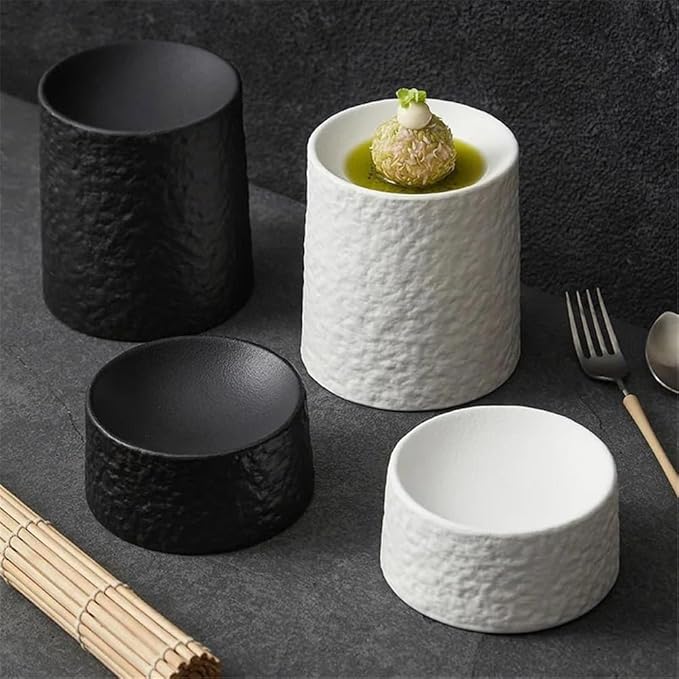 Appetizer Plates Retro Ceramic Cylindrical Dessert Plate Sushi Plate Appetizer Plate Restaurant for Condiment(Black)