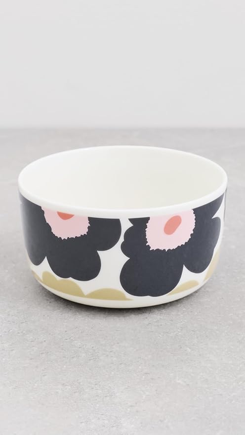 MARIMEKKO Oiva Unikko Large Bowl – Refine Your Kitchen Décor with Our Iconic Pink and White Stoneware – Stylish & Classic Porcelain Bowls to Elevate Your Dining Experience (17oz)