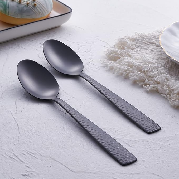 Matte Black Teaspoon Set of 6, FULLYWARE 7.0 inches Stainless Steel Black Metal Coffee Dessert Spoons, Satin Finish
