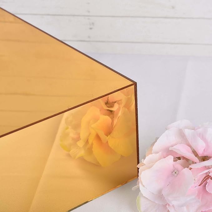 Efavormart 14"x14" | Gold Acrylic Cake Box Stand, Mirror Finish Display Box Pedestal Riser with Hollow Bottom