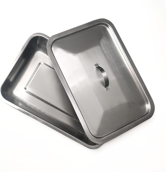 Professional Instrument Tray with Lid Stainless Steel 12" x 8" x 2" Medical, Body Piercing, Serving