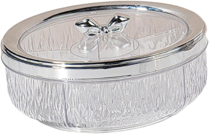 Serving Tray Container Rotating Snack Plate Dried Nuts Platter for Kitchen Entertaining, silver Bow