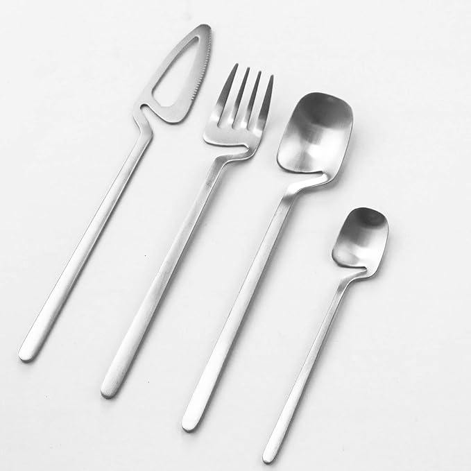 24pcs Silver Dinnerware Set 304 Stainless Steel Cutlery Matte Forks Spoons Knives Flatware Set Dinner Silverware Set