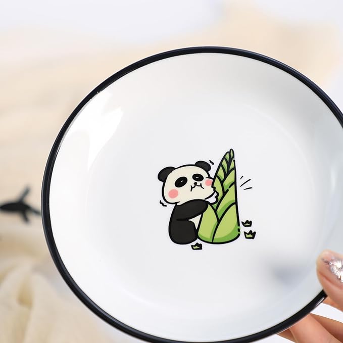 SOCOSY Super Cute Cartoon Panda Ceramic Sauce Dishes, Seasoning Dishes, Little Cat Dog Bird Feeding Bowls, Sushi Soy Dipping Bowls, Appetizer Plates, Dessert Plates-Panda-5 Inch, Set of 6