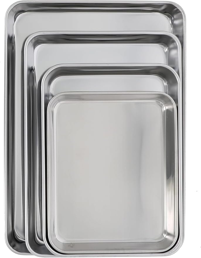 Takagi Stainless Steel Square Tray, Set of 4, Bulk Purchase, Cooking, Frying, Silver, Stackable Rectangular, Cooking Bat, Tray