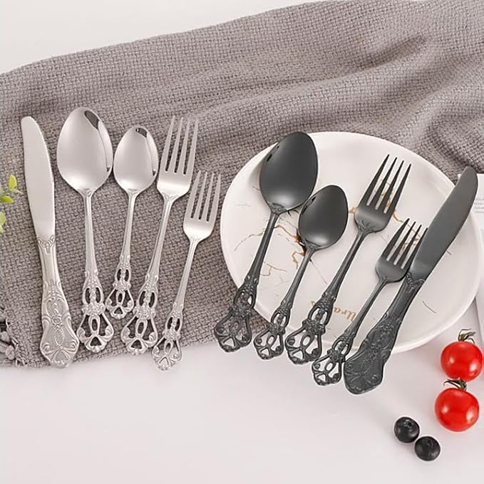 20 Piece Black Cutlery Flatware Serving Sets, Stainless Steel Flatware Set Include Fork,Knife,Spoon Utensils Sets, Dishwasher Safe