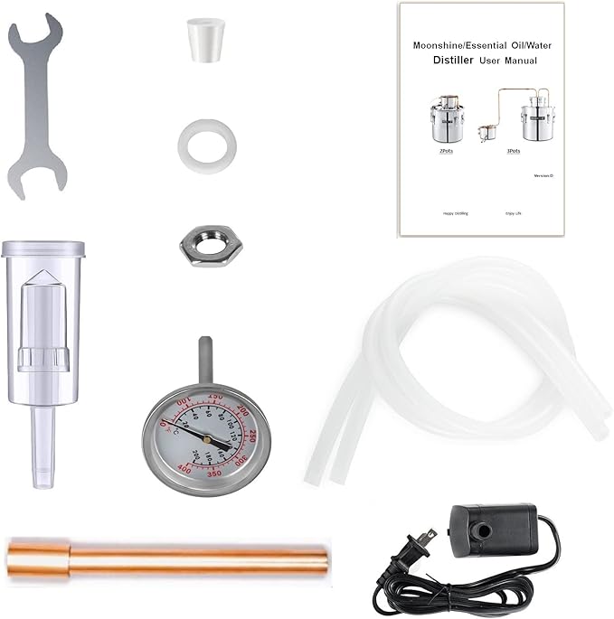 Shine Still Alcohol Distiller Home Brewing Distillery Kit 8 Gallon Stainless 2 Pots Upgraded Copper Tube with Water Pump Home Brewing Kit for DIY Whisky Brandy Wine Making