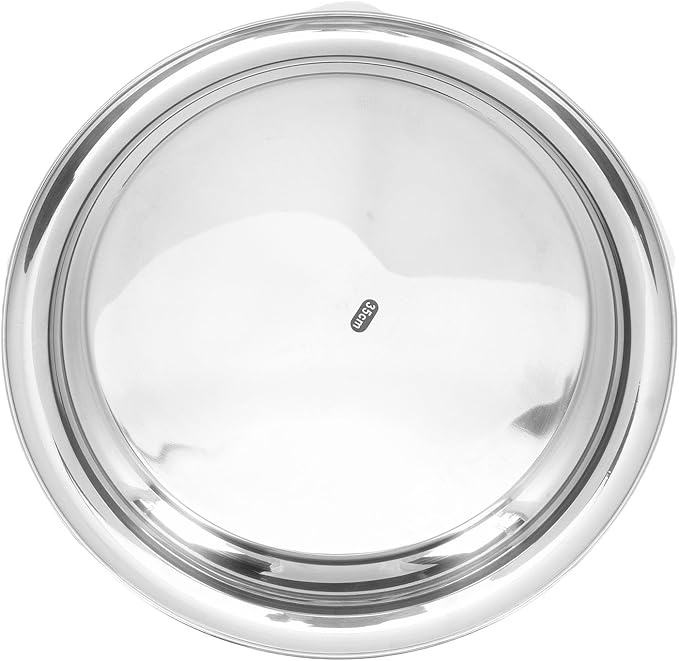 Denash Denash Elegant Stainless Steel Round Serving Tray Practical Silver Bar Platter for Drinks Snacks Cosmetics 35cm Bathroom Bedroom