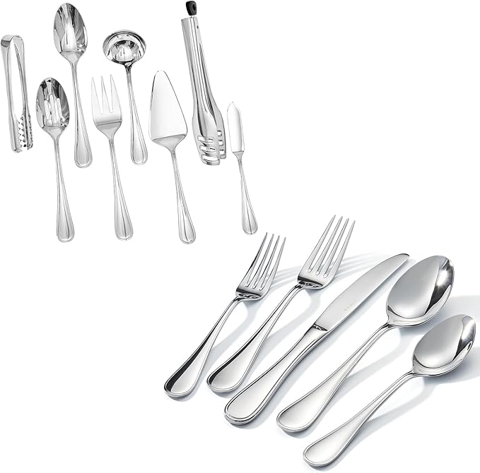 KINGSTONE Teardrop Silverware Set and 8 Piece Teardrop Serving Utensils Set