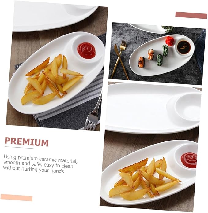 Amosfun Decorative Ceramic Appetizer Plate Divided Food Serving Tray for Dips Snacks and Sushi for Home Restaurant and Parties Easy to Clean and Dishwasher Safe
