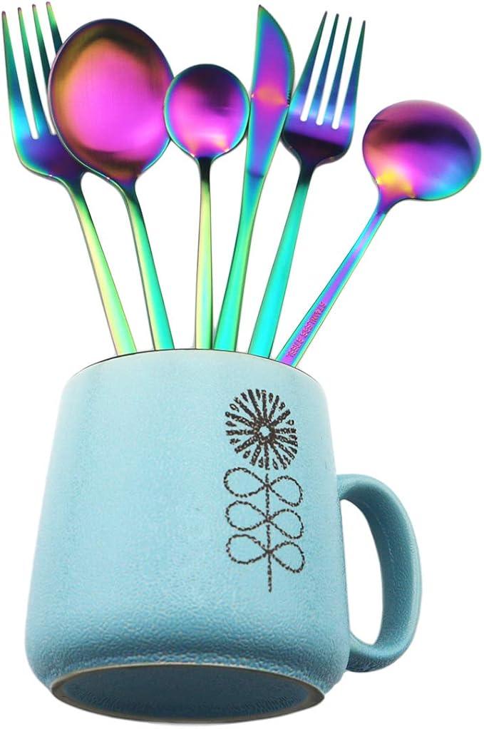 40-Pieces Silverware Set, Flatware Sets Satin Finish, 304 Stainless Steel Utensils Dishwasher Safe Service for 8, Include Dinner Knife/Fork/Spoon Dinnerware Sets (Matte Rainbow)