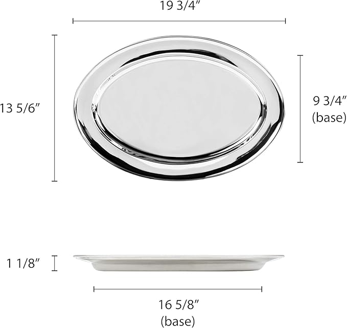 Set of 2 Stainless Steel 20” Oval Platter- Serving Platters for Appetizer Snack Fruit Cup Cake Server Tray Display Serving Dishes for Entertaining