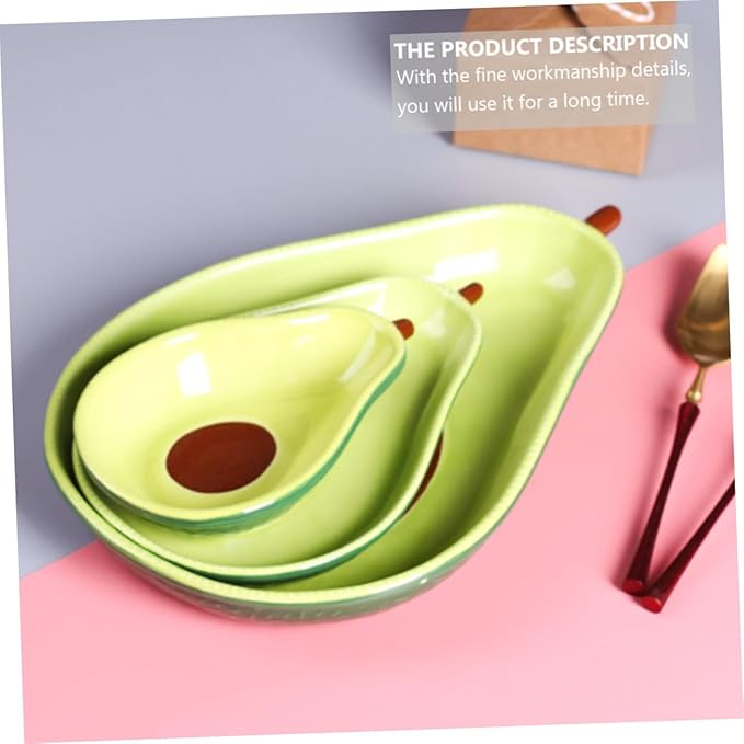 Amosfun Avocado Shape Appetizer Plate Creative Ceramic Snack Dish for Desserts and Fruits Cute Tableware for Parties and Picnics