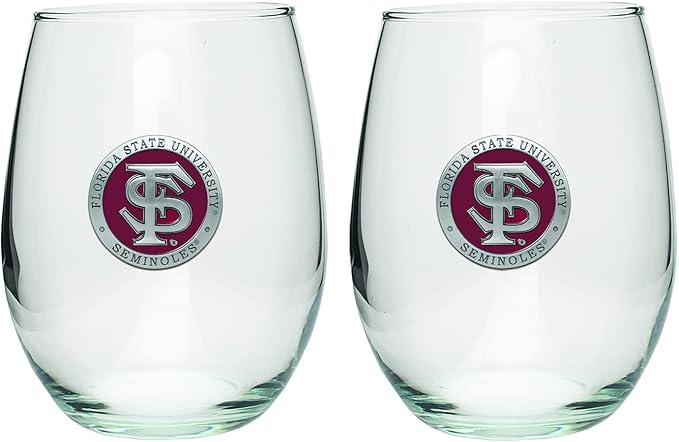 Heritage Pewter Florida State Seminoles Stemless Glass Goblets β Set of 2 | 15 OZ Goblet Wine Glasses | Expertly Crafted Pewter Glass