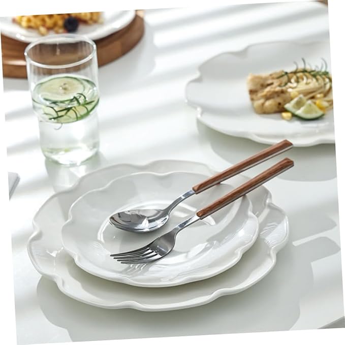 Cabilock 4Pcs White Ceramic Plates Set Oven Safe Dinner Plates Decorative Porcelain Serving Dish for Home Use for Steak Breakfast and Desserts