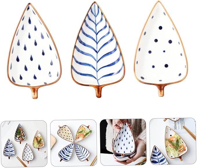 LIFKOME 3pcs Ceramic Appetizer Plates Simple Design Seasoning Dishes for Sauces Dips Anti-slip Base for Home Restaurant Use Random Styles