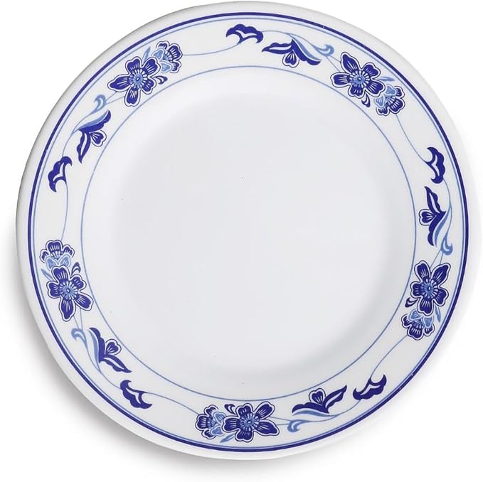 Yanco PO-1006 Peony Melamine 6 in. Round Plate - White & Blue