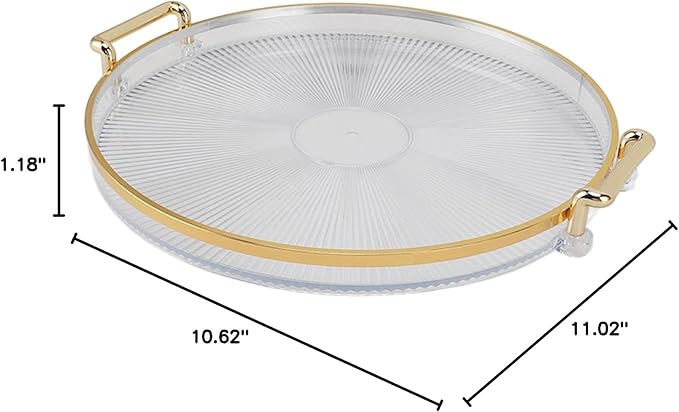 Dioche Elegant Round Serving Tray with Gold Handle and Golden - Multifunctional Display Tray for Fruits, Desserts, Snacks, and Decor (Transparent)