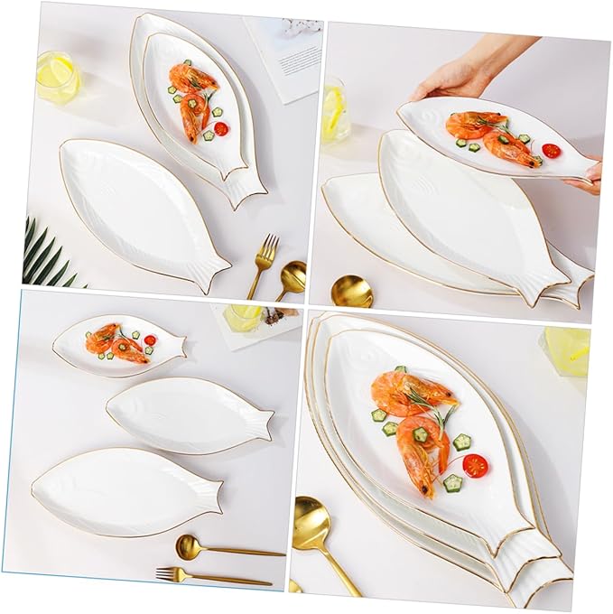 LIFKOME Fish Shape Ceramic Plate Cheese Tray Dinnerware Decorative Serving Plate