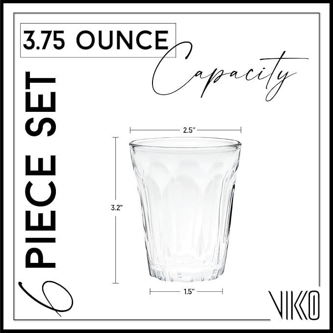 Vikko 3.75 Ounce Shot Glasses, Set of 6 Small Liquor and Spirit Glasses, Durable Tequila Bar Glasses For Alcohol and Espresso Shots, 6 Piece Large Shooter Glass Set