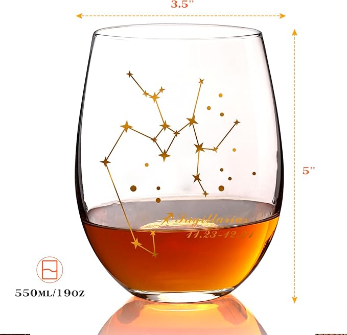 HOHY Sagittarius Zodiac Wine Glass 20 Oz, Sagittarius Zodiac Birthday Horoscope Gifts for Women, Wine Glass Astrology Constellation Christmas Gifts for Women, Constellation Wine Glasses Golden