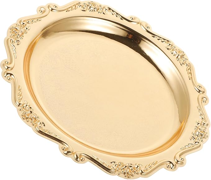 Sewroro Golden Serving Tray Round Iron Dessert Platter Snack Serving Platter for Home Entertaining and Jewelry Display