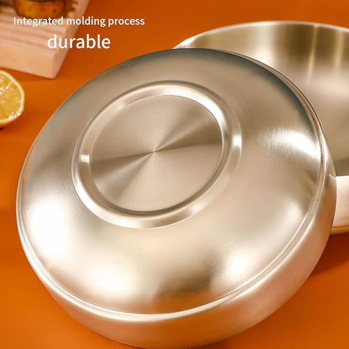 SANQIAHOME 47oz/8.3" Quality Stainless Steel Salad Bowl 2pcs/set – Double-walled Anti-scald, Dishwasher Safe, Large Serving Bowl for Family & Parties Golden, large-capacity soup bowl