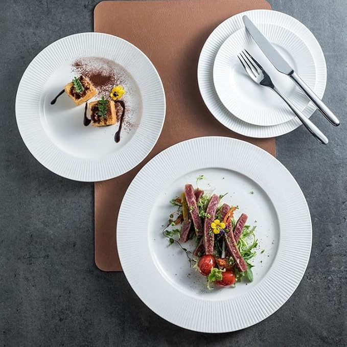 Modern Large Dinner Plates 7-inch Ceramic White Simple Creative Embossed Striped Appetizer Plate Restaurant Steak Dessert Tableware Stackable Dinner Plates