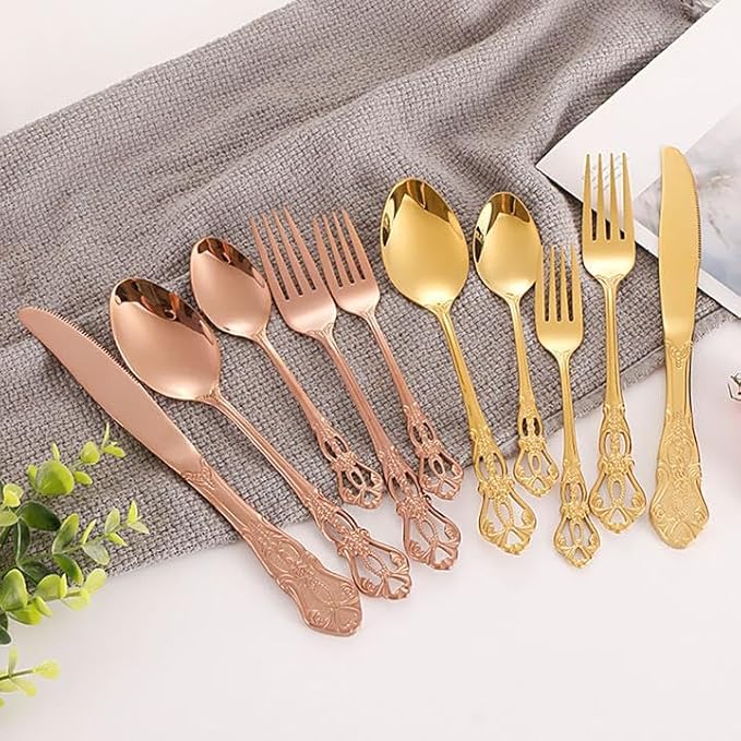 Dinnerware 18/10 Stainless Steel Flatware Set Palace Flower Carved 2 Set Total 10 Pieces,Dishwasher Safe