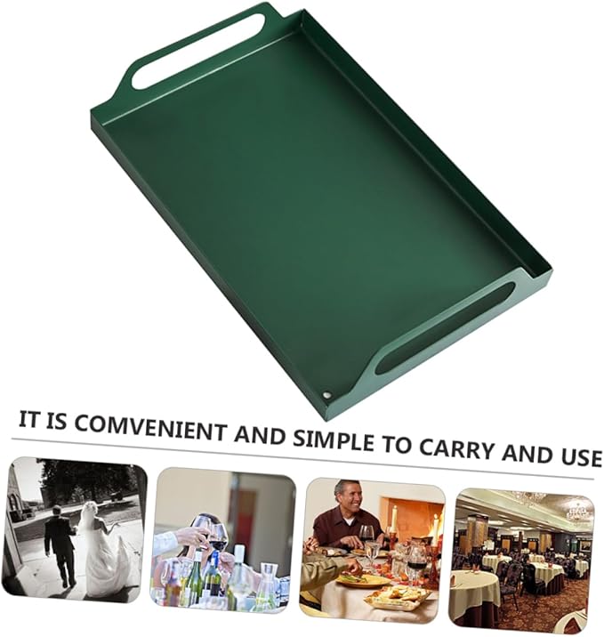 Healifty Metal Rectangular Serving Tray with Handles Versatile Iron Food Plate for Parties Buffets and Home Decor Snacks Appetizers and Desserts