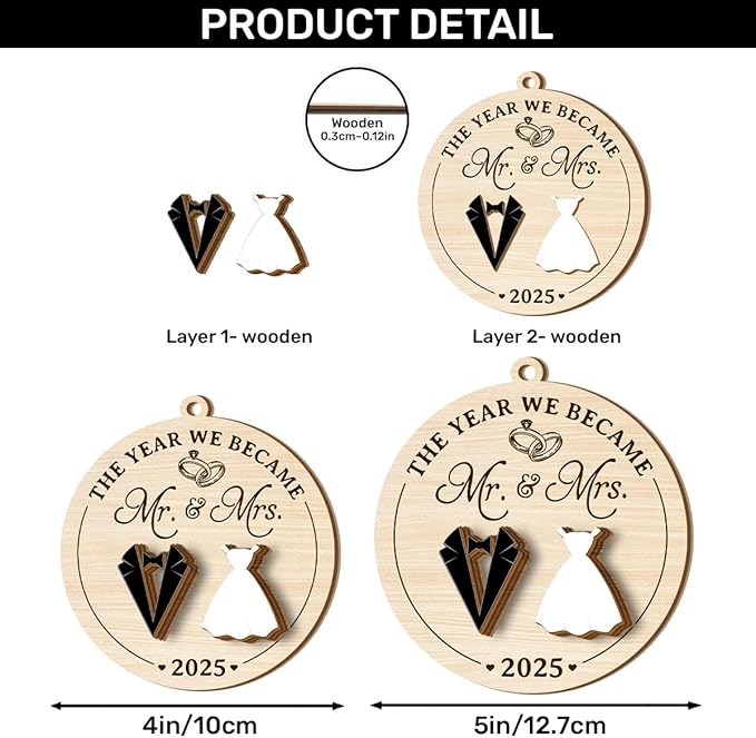 Jesuspirit Mr and Mrs Ornament - Wedding Gifts for Couples 2025, Bride, Groom, First Christmas Married Ornament, Bridal Shower Gifts (The Year We Became Mr. & Mrs. 2025)