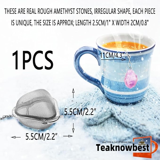 1PCS Loose tea infuser,Stainless Steel Tea Strainers for Loose Tea,tea leaves infuser,Fine mesh tea ball + crystal pendant,Suitable for brewing all loose leaf teas (1, Amethyst)