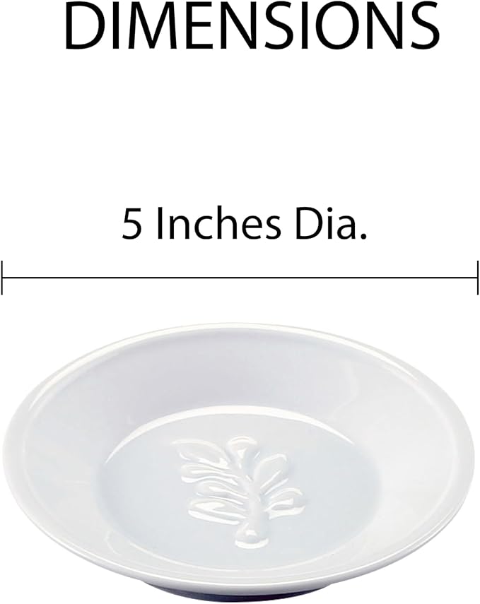 HIC Kitchen Embossed Oil Dipping Dishes, Olive Branch Design, Round, Fine Porcelain, 5-Inch Diameter, Set of 6