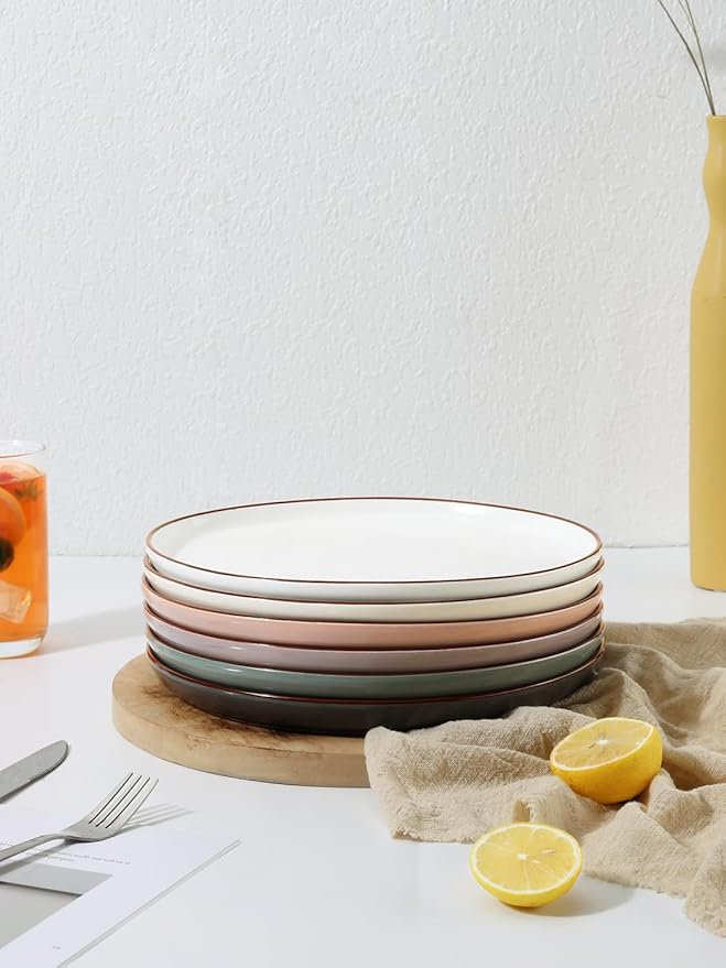 Yedio Dinner Plates, 10 Inch Porcelain Plates Set of 6, Serving Dishes, Large Dining Plates for Steak, Pasta, Pasta, Dinner, Dessert, Microwave Dishwasher Safe, Assorted Colors