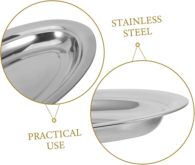 Healifty 1Pc Stainless Steel Oval Serving Tray Multi Function Pastry and Snack Plate for Desserts Fish and Fries Easy to Clean for Parties and Entertaining