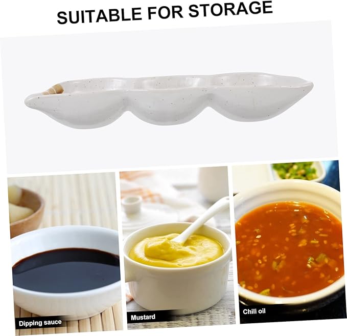KICHOUSE Japanese Vintage Three-Compartment Small Dipping Sauce Dish Creative Snack Plate for Appetizers Household Use Ceramic Serving Tray
